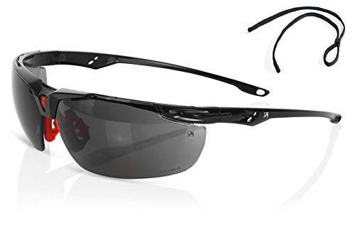 GREY HIGH PERFORMANCE SPORTSTYLE SPECTACLE, a sleek pair of sports sunglasses with a black frame and grey tinted lenses, including an adjustable strap for a secure fit.