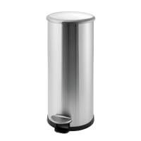 Addis 22 Litre Stainless Steel Cushion Close Bin, sleek cylindrical metal trash can with foot pedal and cushioned close lid