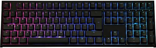 Ducky One2 Full Size RGB Backlit Blue Cherry MX Switch Mechanical Keyboard - UK Layout, illuminated keyboard with customizable RGB lighting and blue switches for gaming and typing.