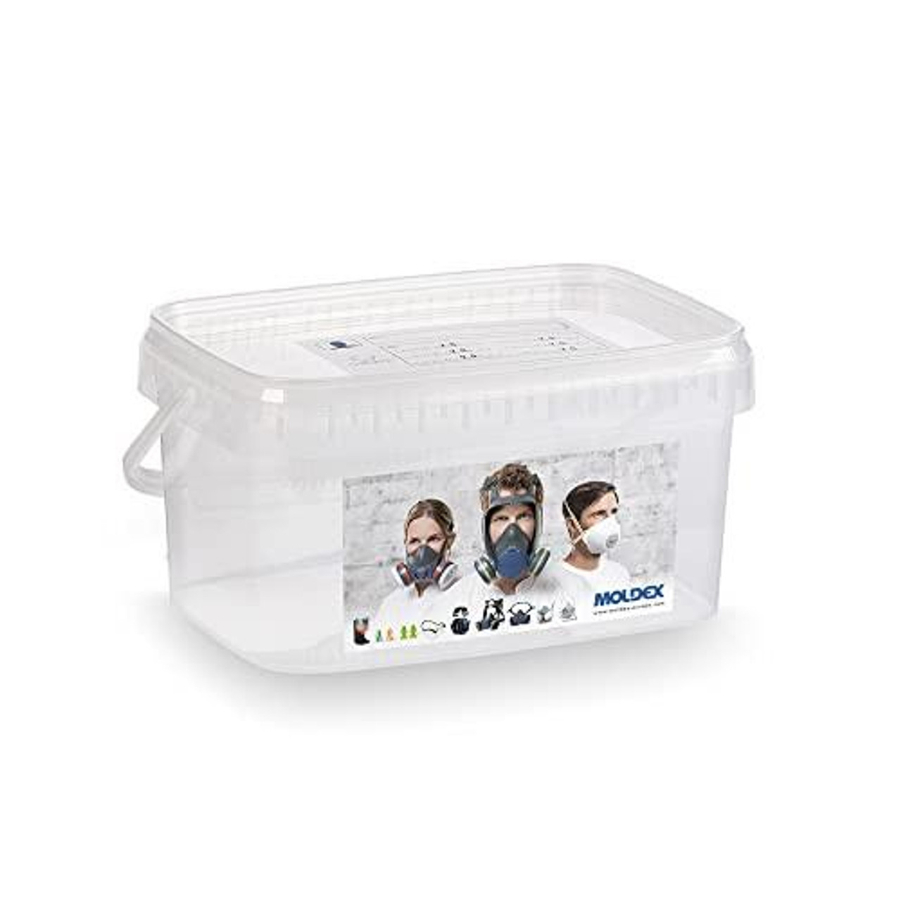 Moldex 799501 7995 DIY, clear plastic storage container with a lid, used for storing and organizing safety masks and respirators.