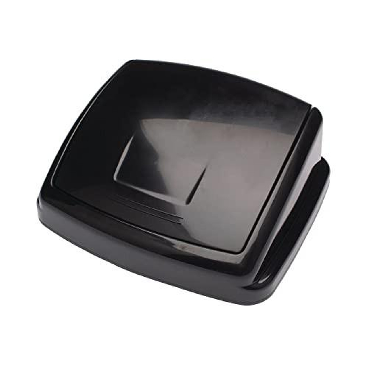 2Work Swing Bin Lid 50 Litre Plastic Black H10L26LVW, a black plastic swing bin lid designed for 50-litre waste bins, featuring a smooth, curved surface with a hinged lid for easy waste disposal.