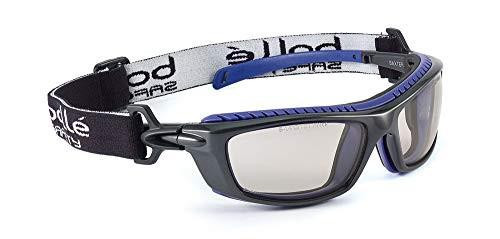 Bolle BAXPSI Platinum Goggles with Anti-Scratch and Fog Frame Lens, Clear/Black/Blue, featuring a durable black frame, clear lens, and adjustable strap for optimal fit and visibility.
