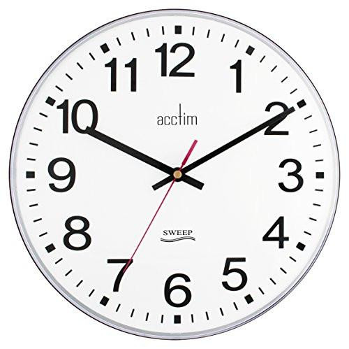 Acctim 22233 Clarkenwell Silent Non-Ticking Wall Clock, Black, 30.5cm, modern round wall clock with black hands and numbers on a white background.