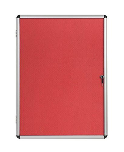 Bi-Office Enclore - Felt Interior Display Cabinet, red felt interior with a lockable door and silver frame.