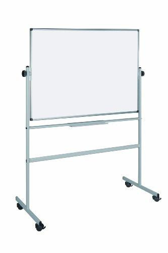 Bi-Silque QR0403 Rotating Convenient Mobile Whiteboard, hinged on both sides with a white writing surface and adjustable height, mounted on rolling casters for easy mobility.