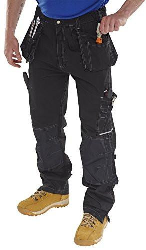 SHAWBURY MULTI PURPOSE TROUSER BLACK 44, Men's black multifunctional work trousers with multiple pockets and tool loops, suitable for industrial or outdoor activities.