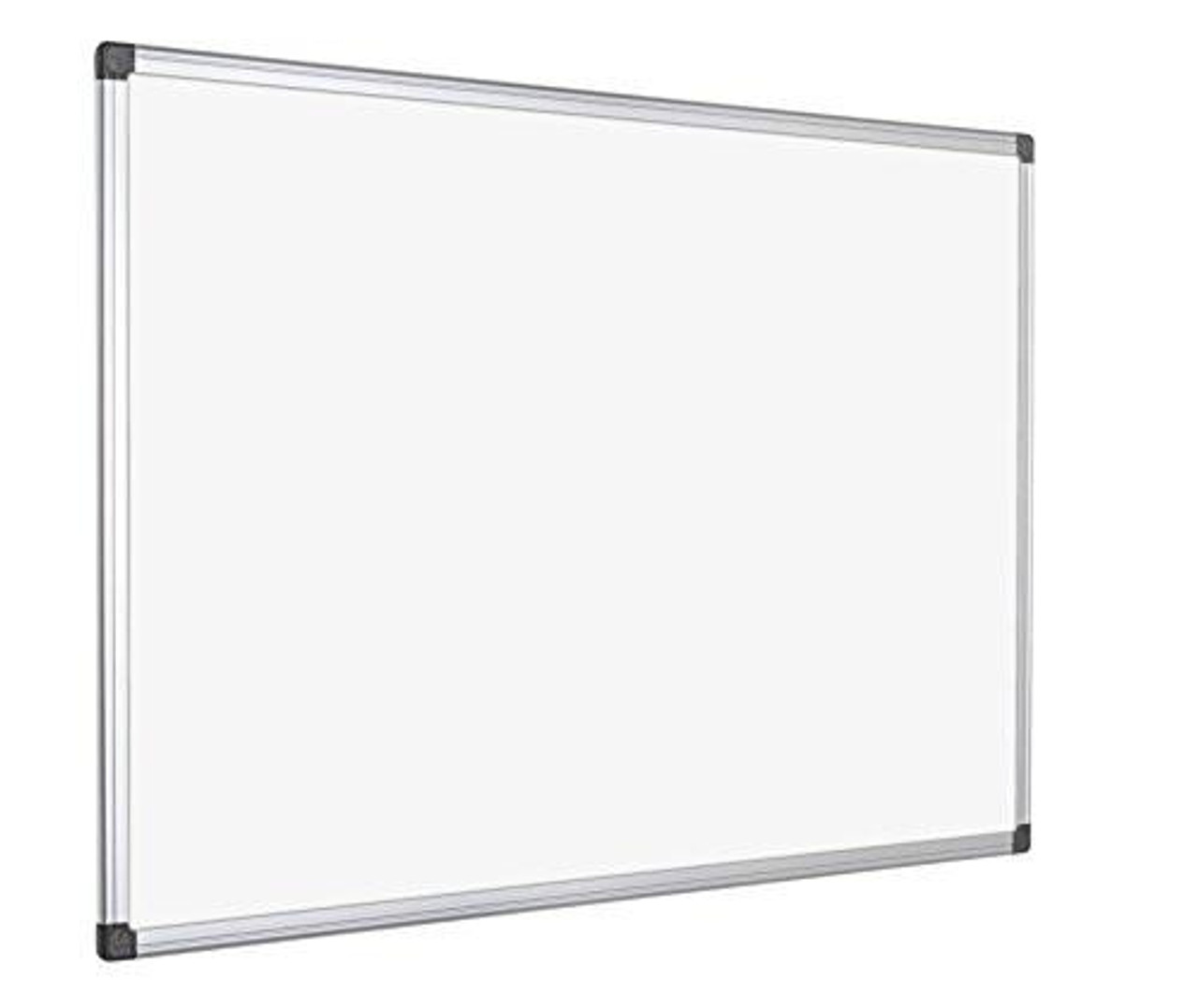 Bi-Office Whiteboard Maya, Melamine, Aluminium Frame, 150 x 100 cm, modern writing whiteboard with a sleek aluminum frame and smooth white surface for efficient note-taking and presentations.