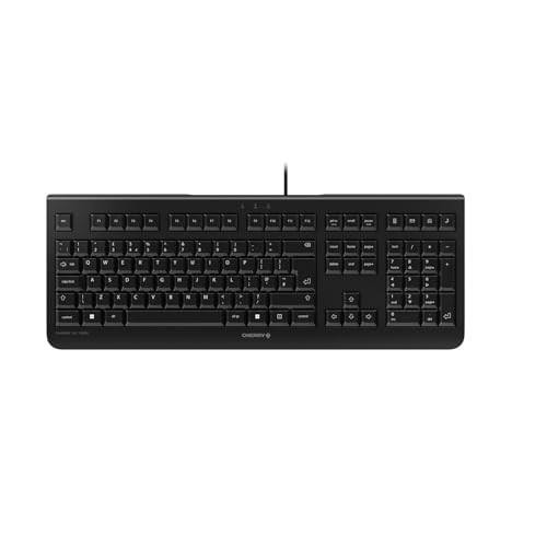 CHERRY KC 1000 Wired Keyboard, UK Layout, Black, flat design with whisper-quiet keystrokes and plug & play USB connectivity.