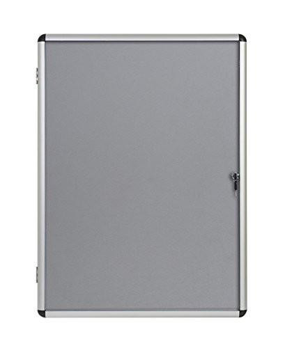 Bi-Office Enclore Felt Interior Notice Board Display Case 720x981 grey, front view of a grey notice board enclosure with a lockable door.