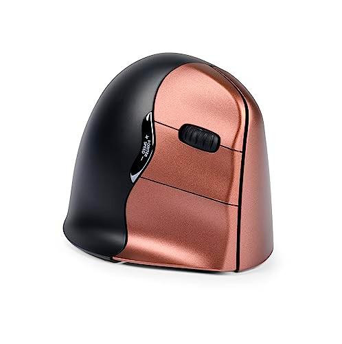Bakker Elkhuizen BNEEVR4SW Mouse small right handed Evoluent4 6 keys/scroll wheel/wireless, ergonomic computer mouse with black and rose gold finish.