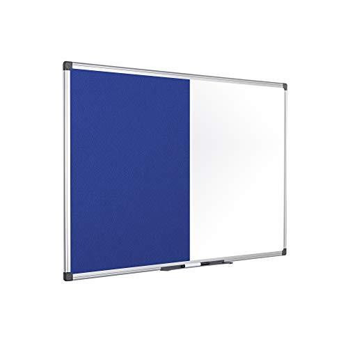 Bi-Office Combination Board Maya, Blue Felt/Magnetic, Aluminium Frame, 90 x 60 cm, image of a dual-sided easel with one side blue felt and magnetic surface, and the other side white board.