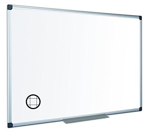 Bi-Office Whiteboard Maya, Two-sided Melamine, Plain/Gridded, Aluminium Frame, 180 x 120 cm, whiteboard with magnetic surface and aluminum frame.