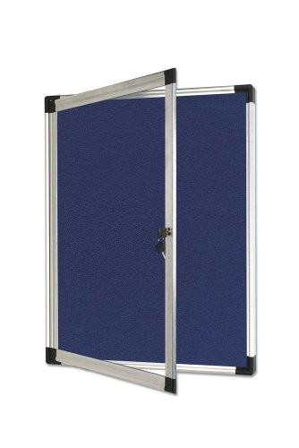 Bi-office Vt630107230 900mm x 600mm Blue Felt Aluminium Frame External Display Case, front view with blue felt interior and aluminium frame.