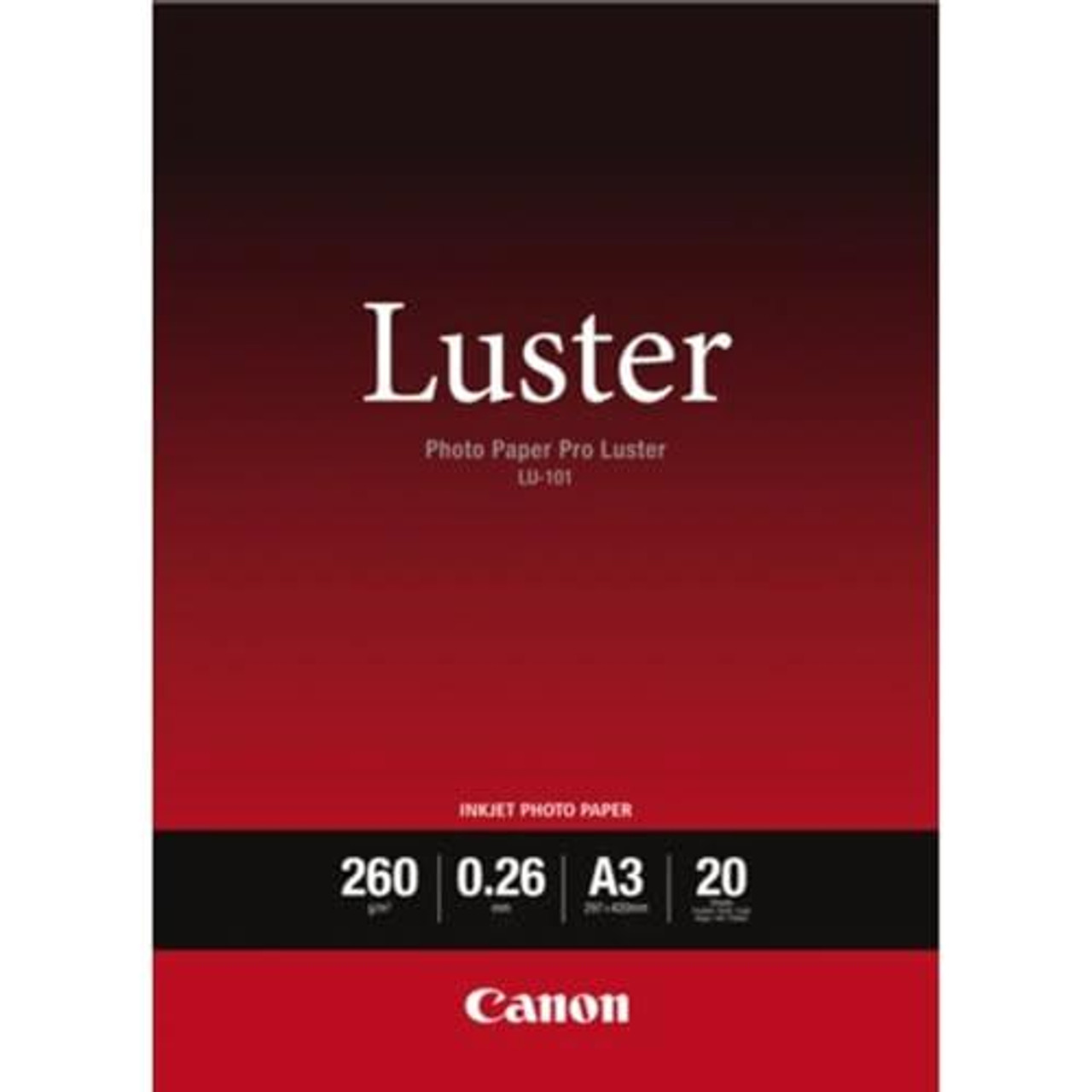 Canon LU-101 Pro Luster, A3, 20 sheets, photo paper with luster finish for high-quality prints.
