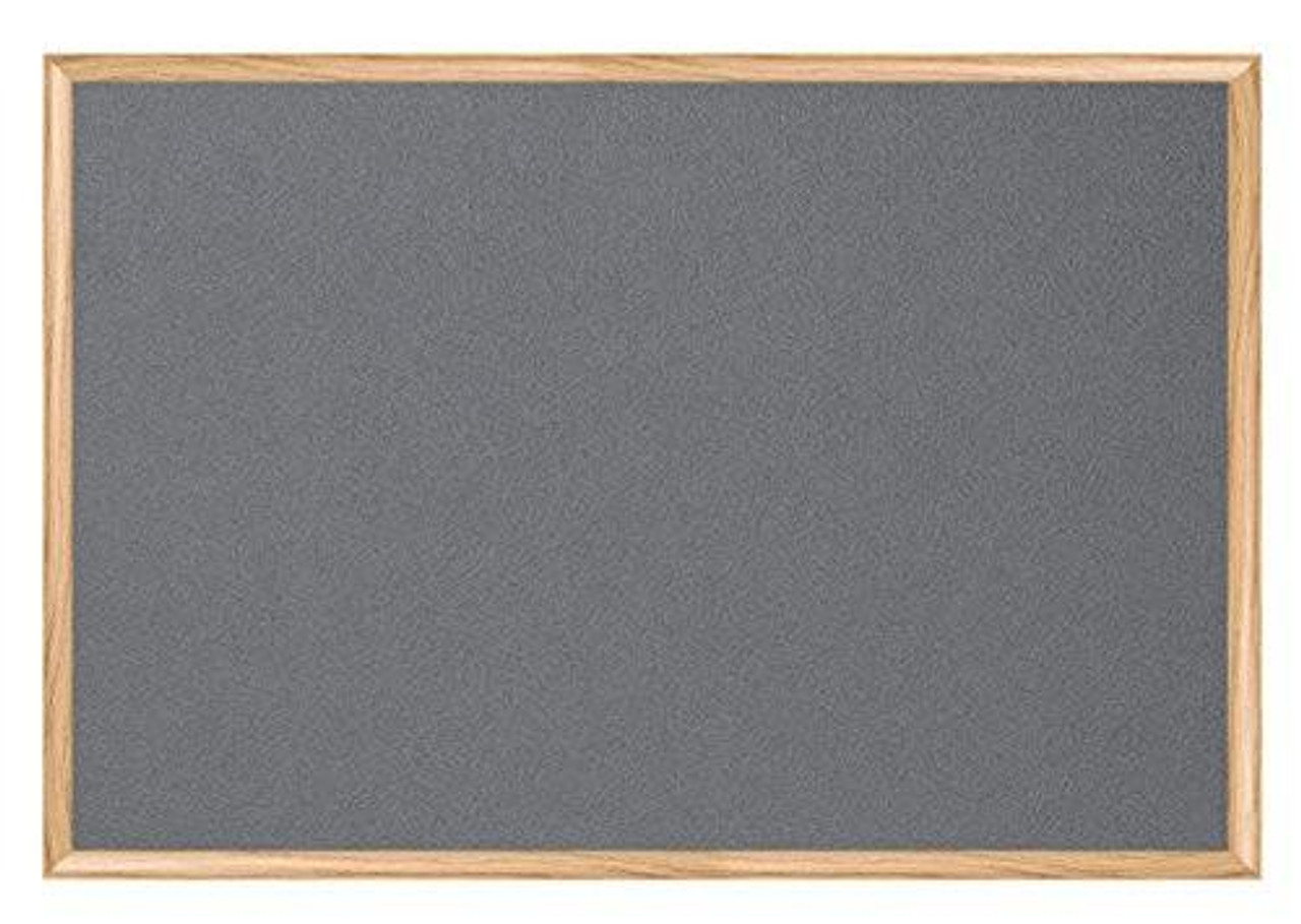 Bi-Office FB0742239 22mm Earth-It Executive Oak Frame Felt Board, a rectangular bulletin board with a wooden frame and a grey felt surface for posting notes and memos.