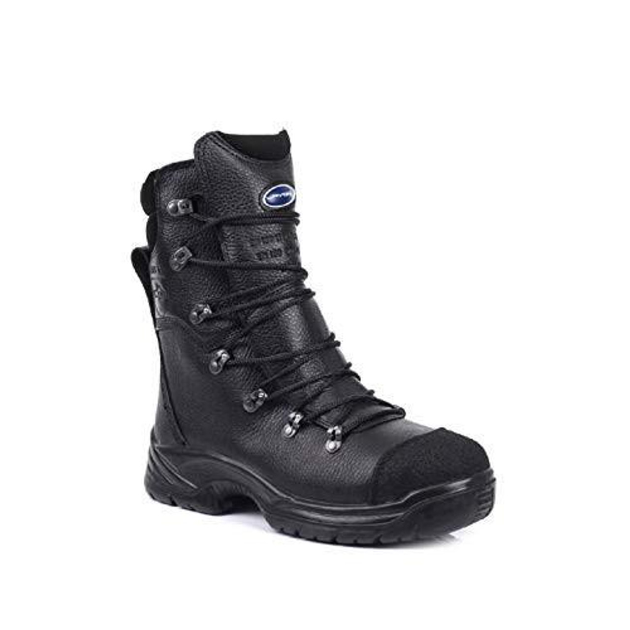 Lavoro 1053.60 4EST Range Sherwood Men chainsaw Boot, CE, S3, HRO, SRC, Black, 8 Size, front view of a black protective chainsaw boot with ankle support and rugged sole.