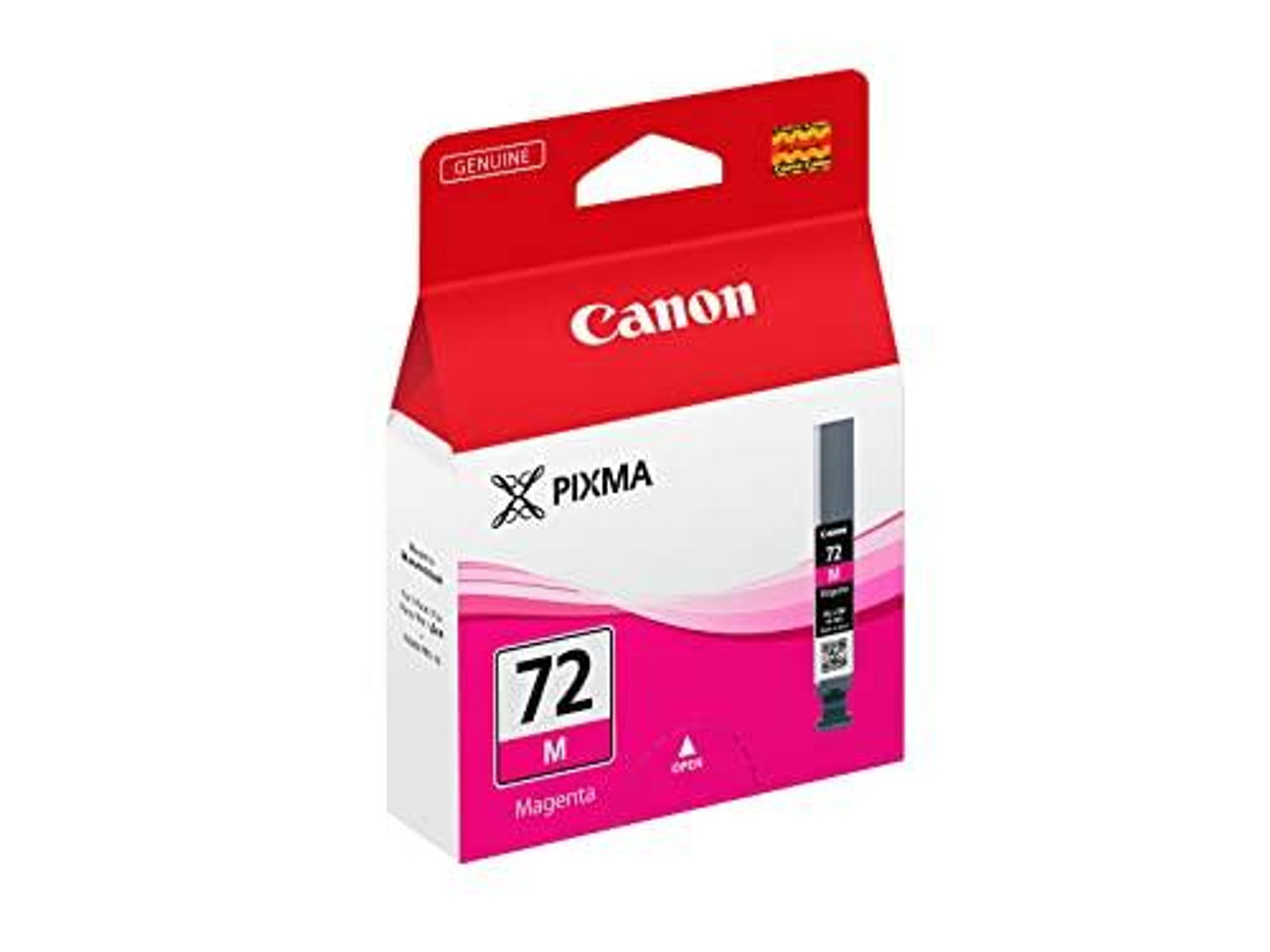 Canon Pixma Pro-10 PGI-72M Inkjet Cartridge - Magenta, packaging of the ink cartridge with red, white, and pink colors and label indicating magenta color and model number 72M.