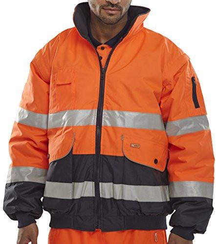 EUROPA BOMBER JACKET ORANGE / NAVY XXL, high-visibility orange and navy bomber jacket with reflective stripes and multiple pockets for safety and style.