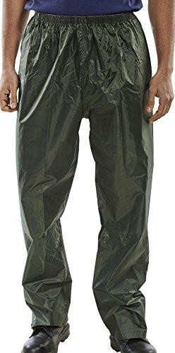 NYLON B-DRI TROUSERS OLIVE GREEN M, a pair of lightweight, waterproof nylon trousers in olive green with an elastic waistband.