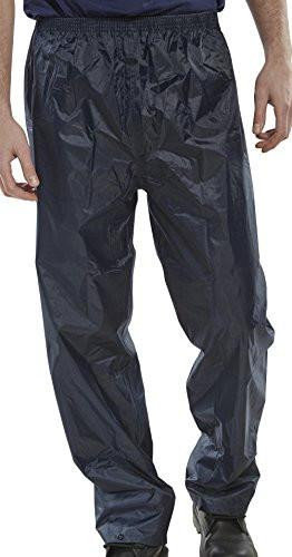 NYLON B-DRI TROUSERS NAVY BLUE XL, navy blue waterproof nylon trousers with a relaxed fit and elastic waistband.