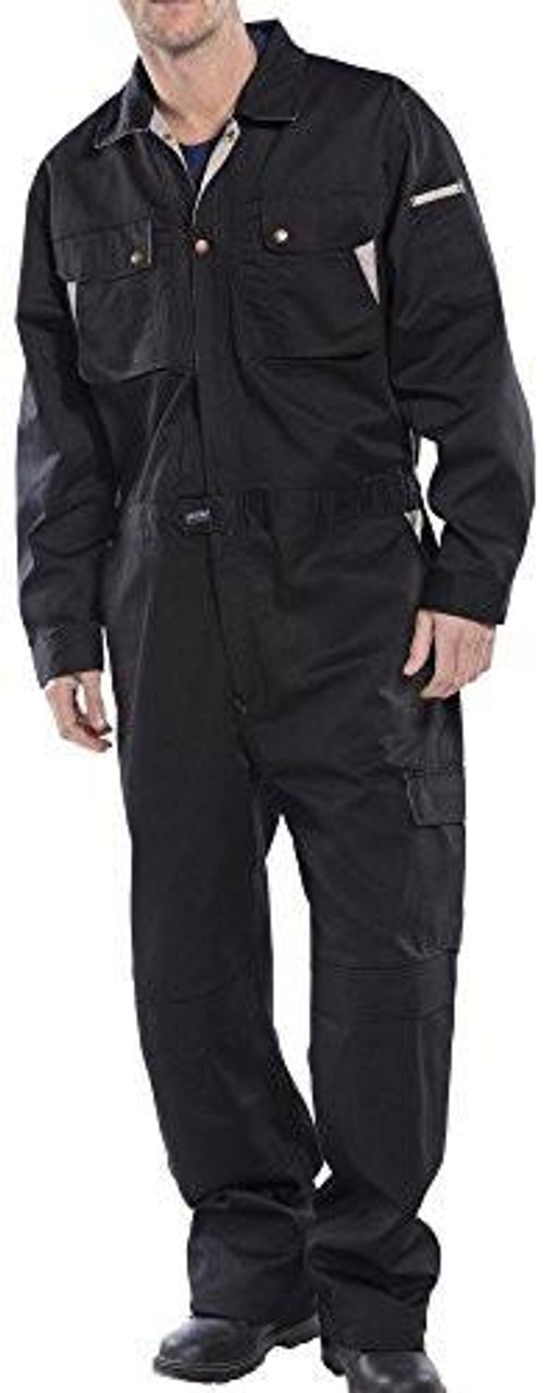 CLICK PREMIUM BOILERSUIT BLACK 52, black protective boilersuit with multiple pockets and reflective details.