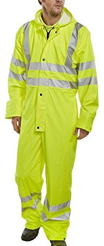 SUPER B-DRI BREATHABLE COVERALL SATURN YELLOW XL, a high-visibility waterproof suit for safety and protection.
