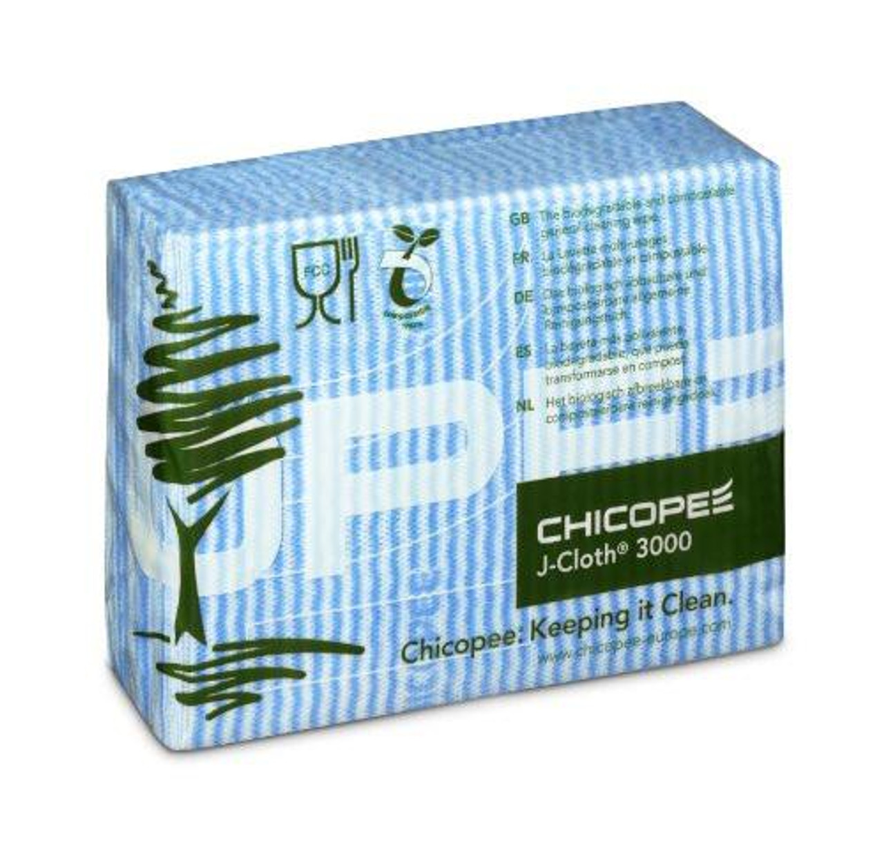 J Cloth CPD04330 Pack of 50, Blue, cleaning cloth pack in blue and white packaging with eco-friendly and product information.