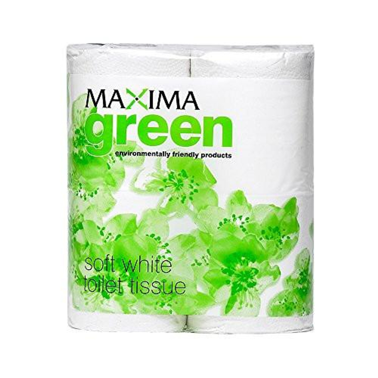 Maxima Toilet Roll, Pack of 36, White, with green floral design on packaging.