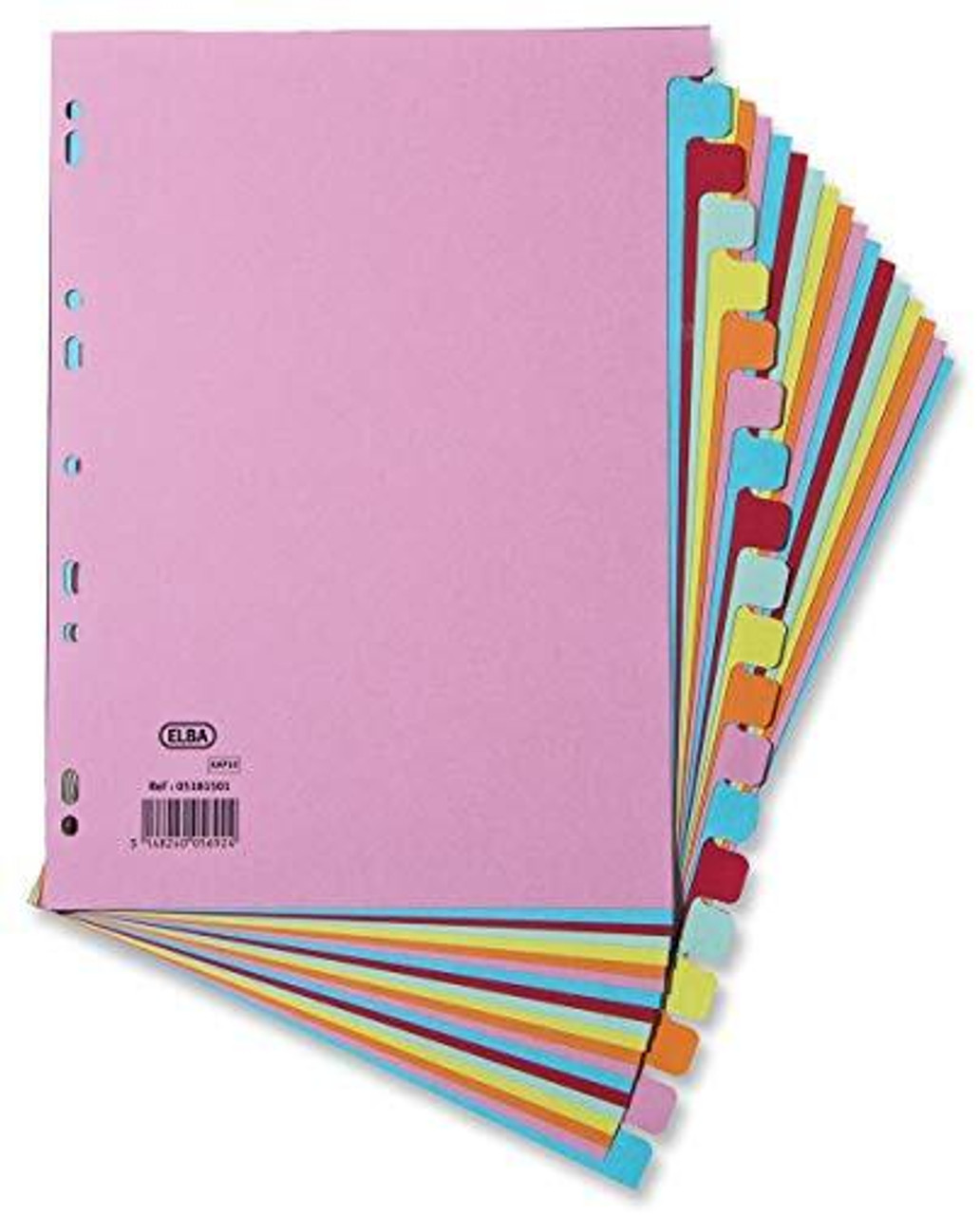 Elba A4 20 Part Dividers - Multi-Colour, colorful plastic dividers with tabs for organizing documents.