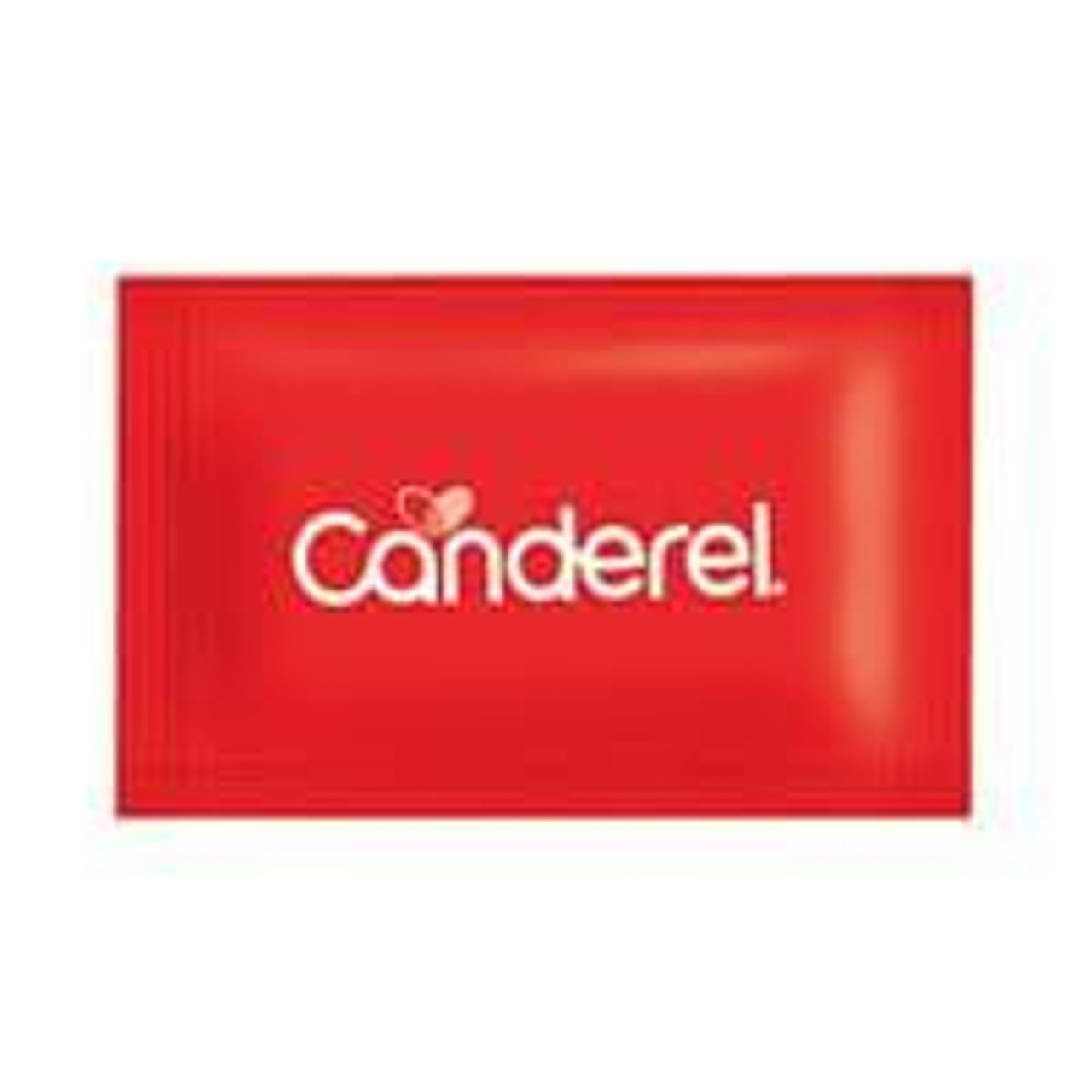 Canderel Sugar Sweetener Sachets, image of a red packet containing sugar substitute sachets for sweetening beverages.