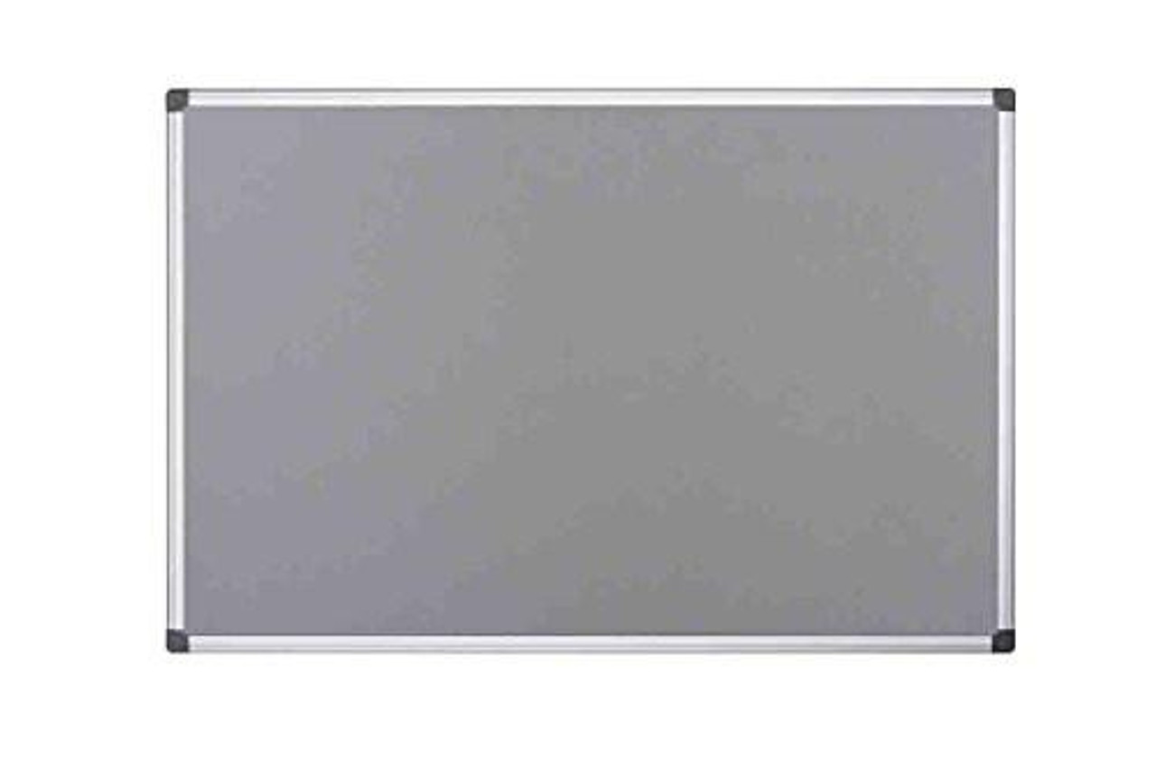 Bi-Office Notice Board Maya, Grey Felt, Aluminium Frame, 120 x 120 cm, empty wall-mounted notice board with grey felt surface and silver aluminium frame.