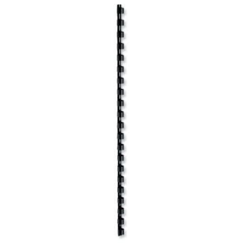 Fellowes Value A4 10mm Binding Combs - Black (Pack of 100), vertical row of black binding combs for binding A4 documents.