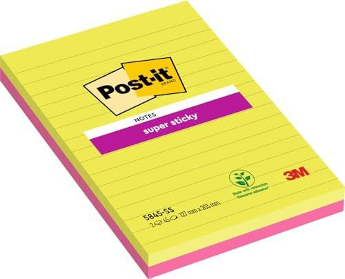 Post-it Super Sticky Large Notes, Pink and Green, Lined, 127 mm x 203 mm, 45 Sheets/Pad, 2 Pads - Self-stick Notes for Note Taking, To Do Lists & Reminders, yellow and pink lined sticky note pads with Post-it logo on the cover.