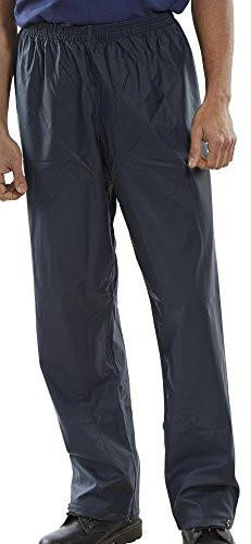SUPER B-DRI TROUSERS NAVY BLUE M, close-up view of navy blue water-resistant trousers with an elastic waistband, worn by a man.