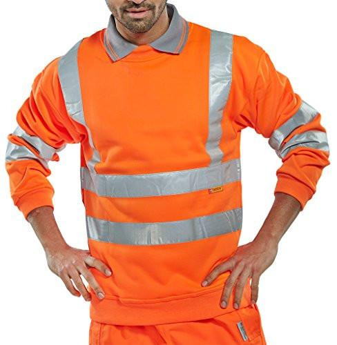 HI-VISIBILITY SWEATSHIRT ORANGE L, high-visibility safety sweatshirt in bright orange with reflective silver stripes.