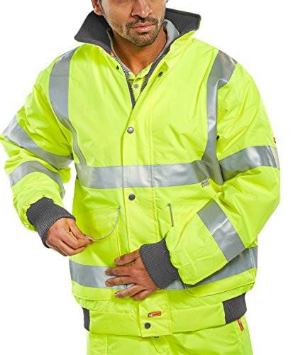 SUPER BOMBER JACKET SATURN YELLOW XXL, high-visibility yellow bomber jacket with reflective silver stripes designed for safety and visibility.