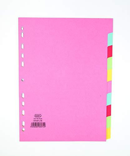 Elba File Dividers A4, 10 Part, Assorted, 1 Set, pink file folder with multicolored tabs on the side for organizing documents.