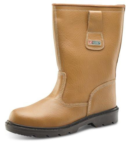 RIGGER BOOT UNLINED TAN 06, image of a tan unlined work boot with a pull tab and black sole.