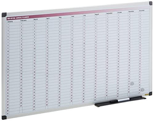 Bi-Office 365-Day Annual Planner, Magnetic, 90 x 60 cm, Black, displaying a detailed yearly calendar layout.