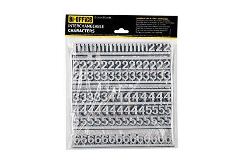 Silver Pack of 264 Bi-Office Numbers 19 mm for Bulletin Board, set of interchangeable numbers in a transparent plastic pack with black and yellow branding.
