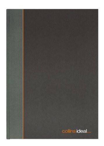 Collins 6448 Ideal Case Bound A4 Feint, Black, Ruled Book, front cover view with black hardcover and grey spine, 384 pages.