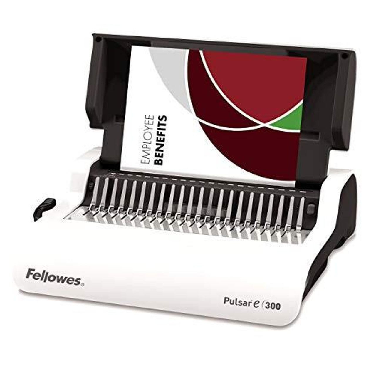 FELLOWES Pulsar-E Electric Comb Binder, white and black desktop binding machine with combs for binding documents. FELLOWES Pulsar-E Electric Comb Binder, white and black desktop binding machine with combs for binding documents.