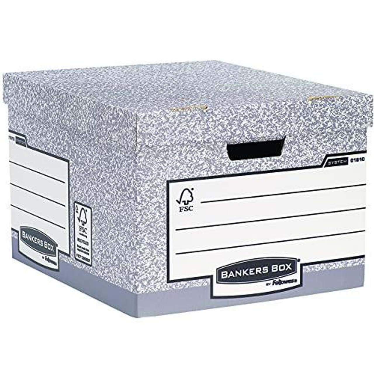 BANKERS BOX 10 Large System Storage Box with Lids, Grey, showing the cardboard storage boxes with handles and lids for office storage, archiving, and organization. BANKERS BOX 10 Large System Storage Box with Lids, Grey, showing the cardboard storage boxes with handles and lids for office storage, archiving, and organization.