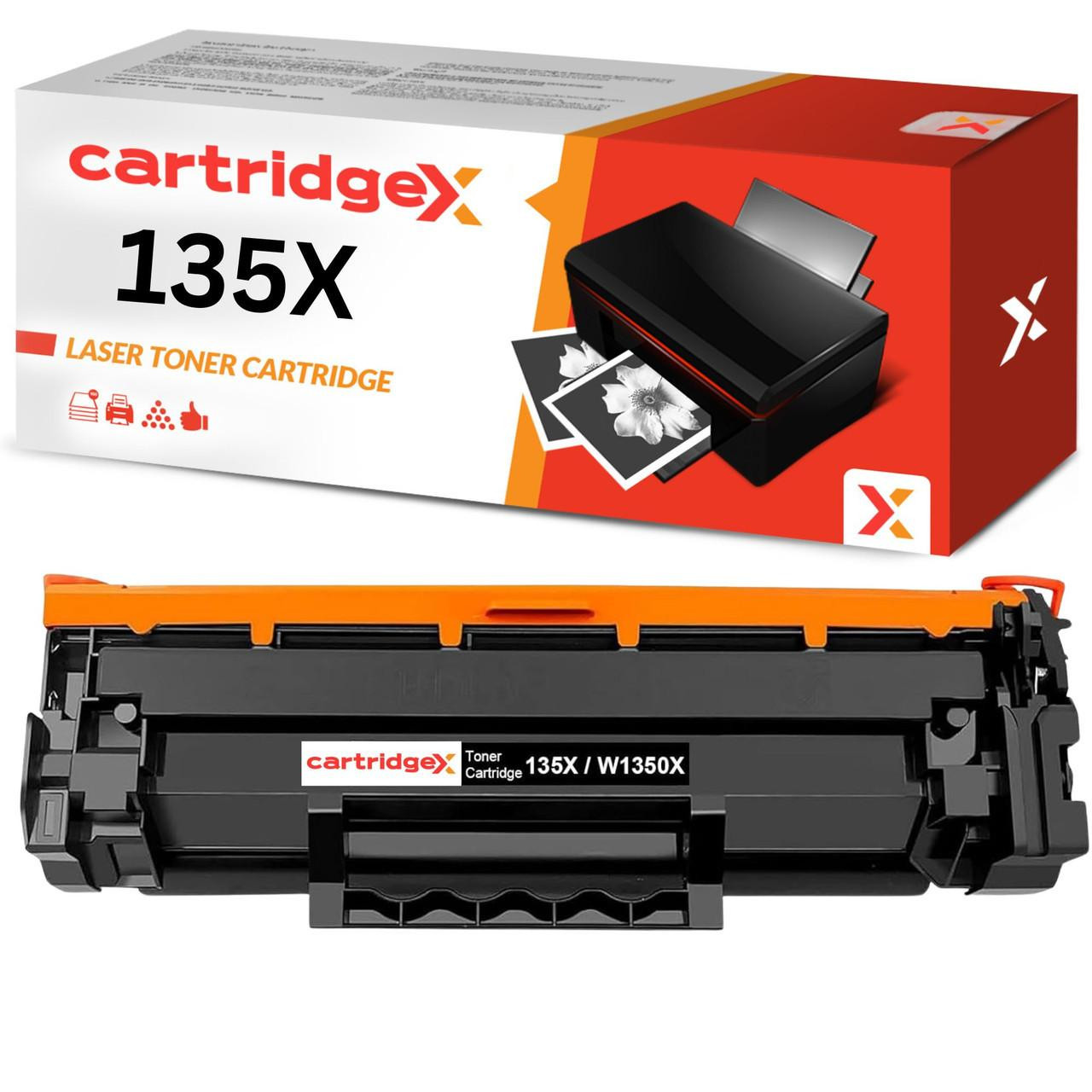 Cartridgex Black Toner Cartridge Compatible With Chip For HP 135X W1350X LaserJet M234sdw M234sdwe M235sdw, black toner cartridge with visual of the cartridge and packaging box.