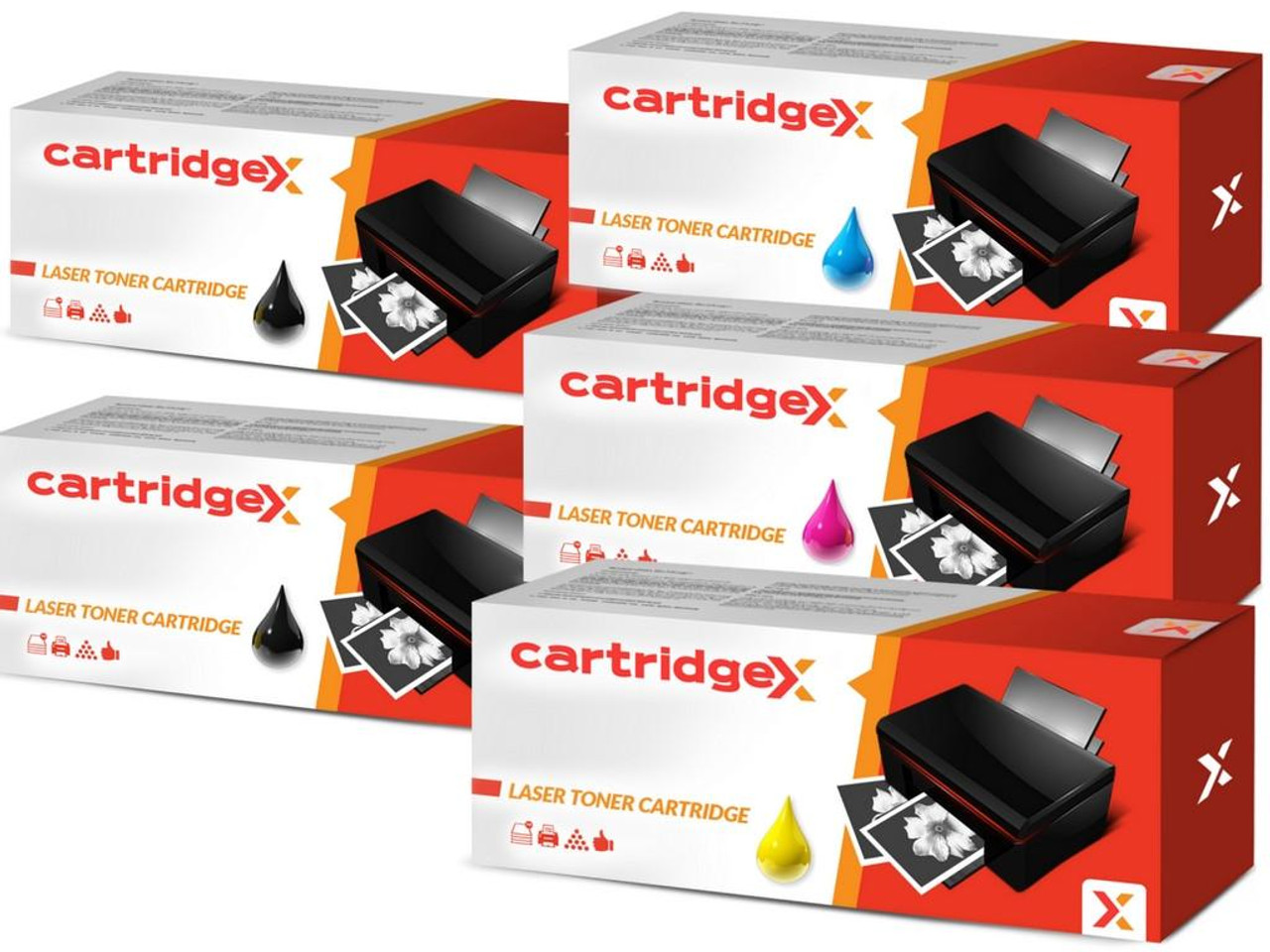 Cartridgex Compatible HP 415A Toner Value Pack – 2x Black, Cyan, Magenta, Yellow, image showing four toner cartridge boxes with respective color drops and printer images.