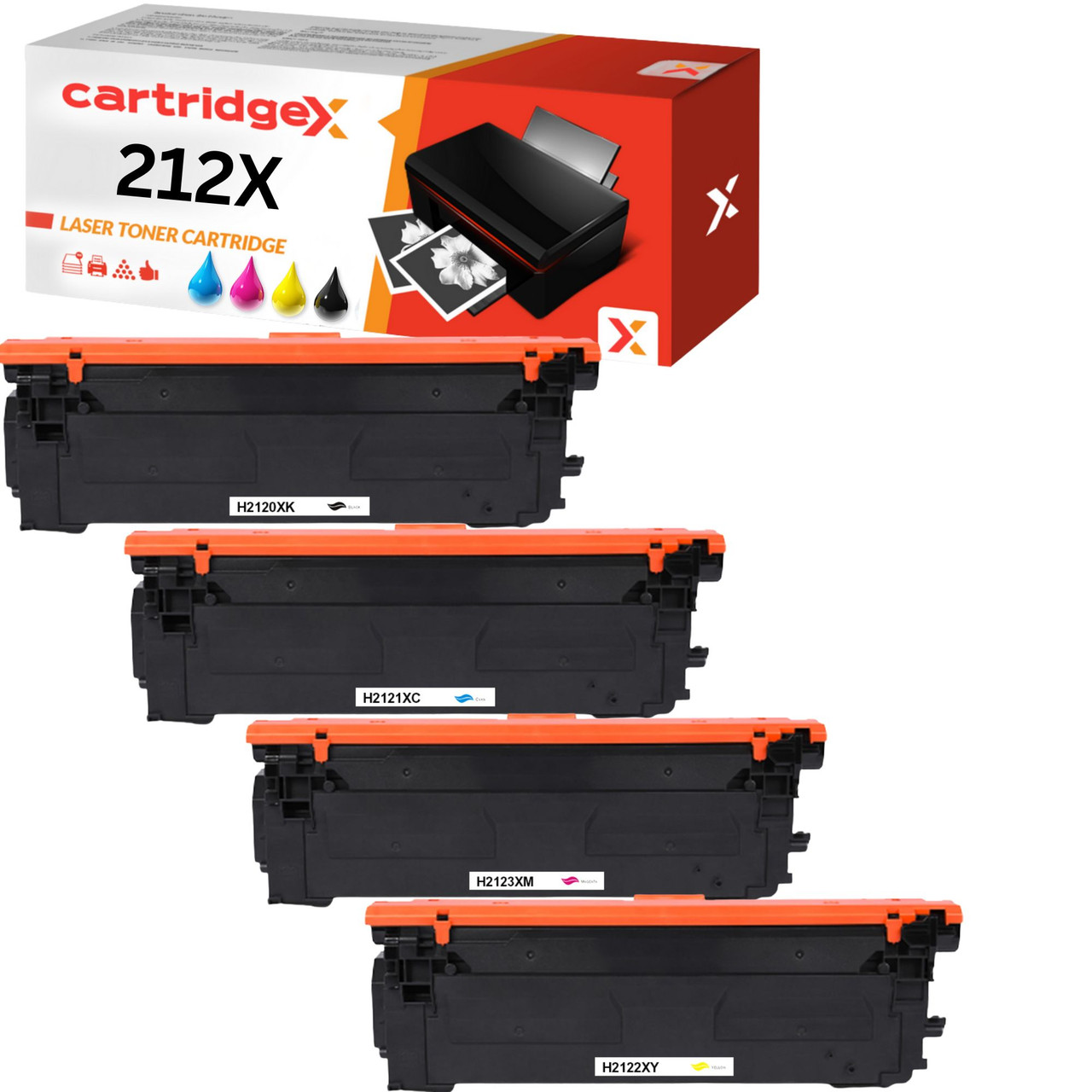 Cartridgex Compatible HP 212X Toner Multipack – Black Cyan Magenta Yellow High Capacity (W2120X W2121X W2122X W2123X)