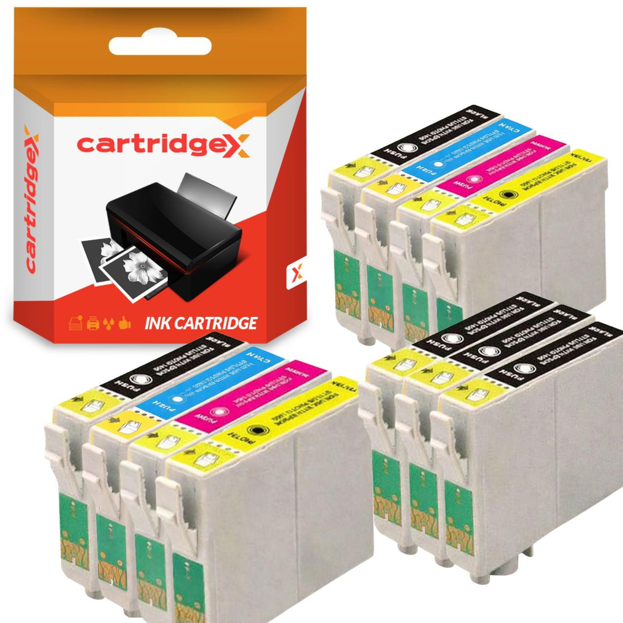 Cartridgex Compatible Epson 405XL Ink Cartridge Multipack – 2 Sets + 3 Extra Black (11 Pack), image showing a set of colorful ink cartridges and a black ink cartridge pack in a box.