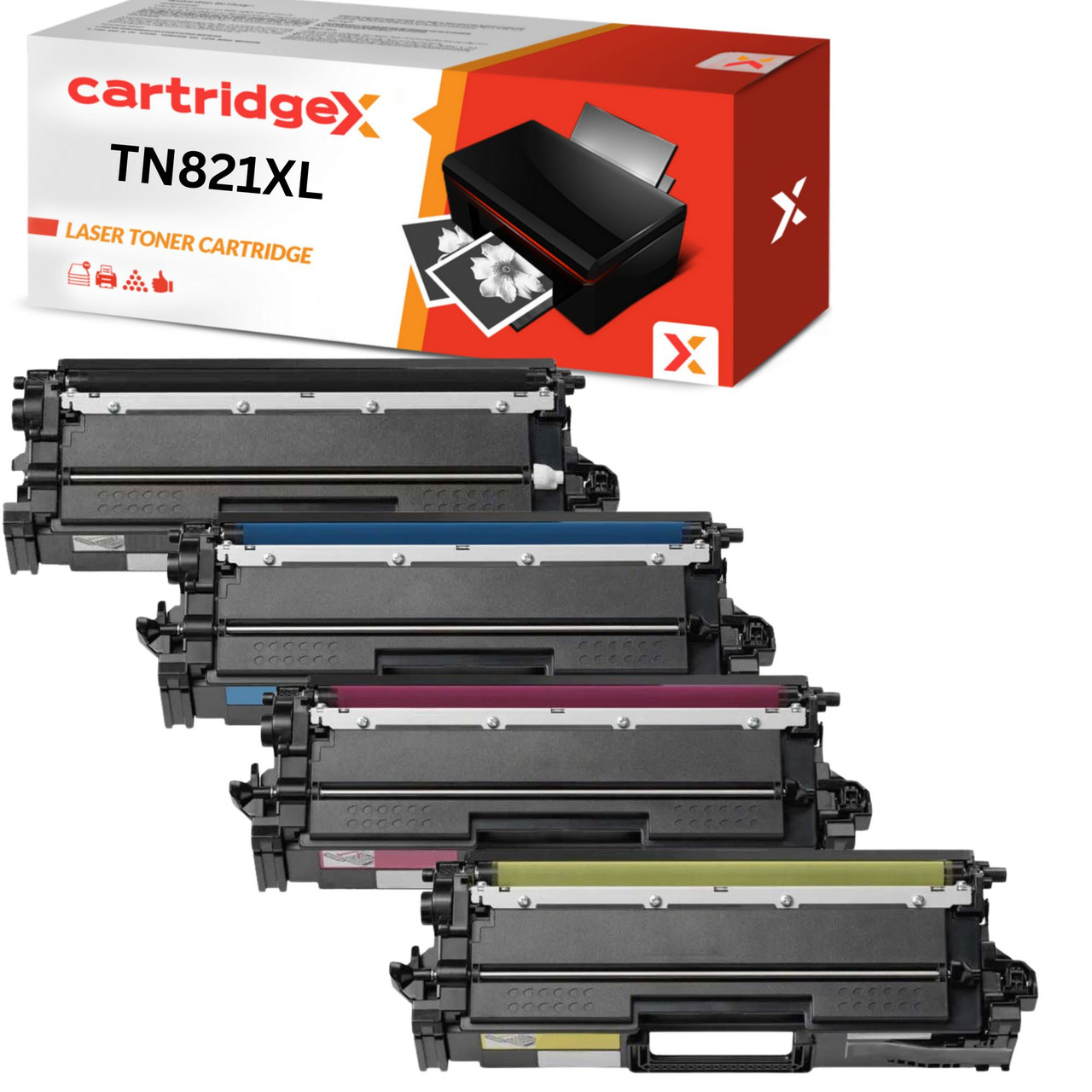 Compatible 4 Pack Toner Cartridge Set Replacement For Brother TN-821XL CMYK High Capacity