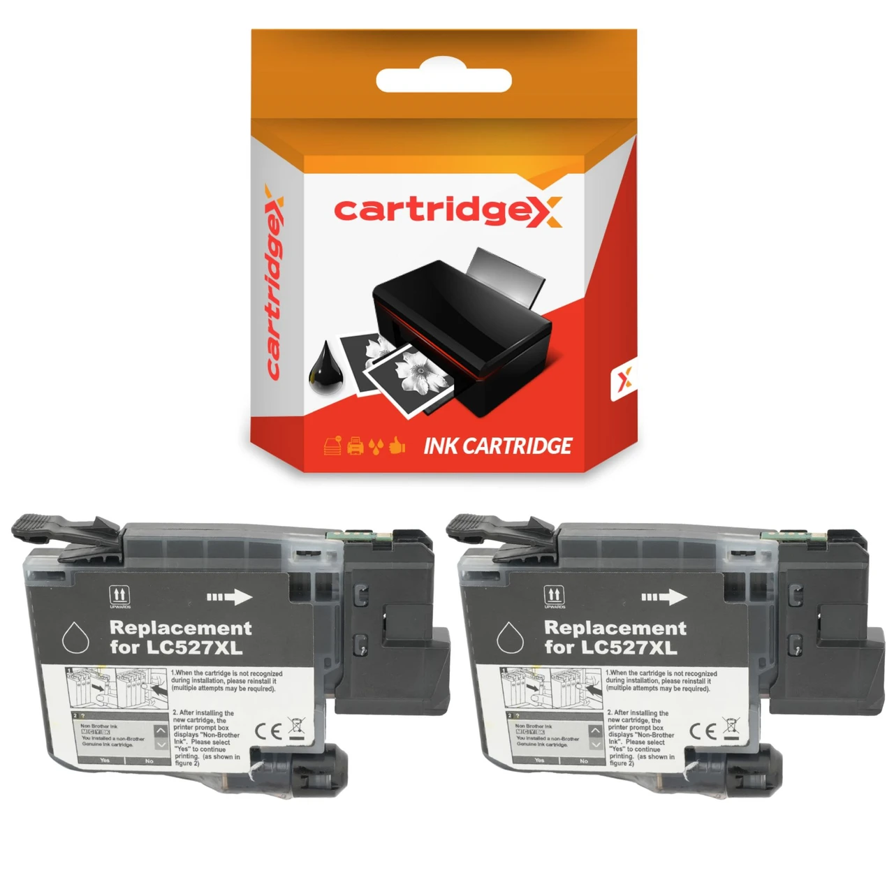 Compatible 2 Pack Black Ink Cartridge Replacement For Brother LC-527BK