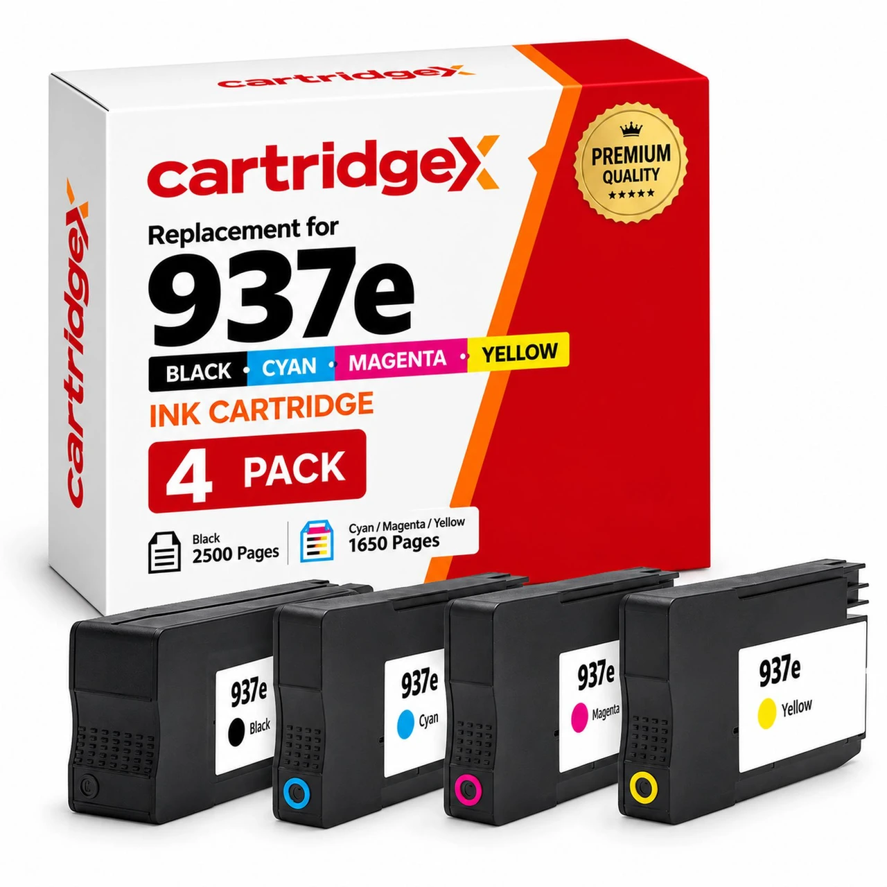 Compatible HP 937e EvoMore High Capacity 4 Pack Ink Cartridges Black Cyan Magenta Yellow